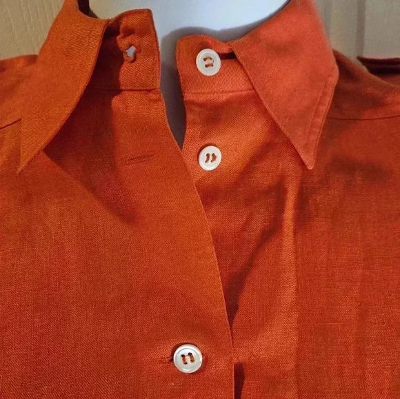 Liz Claiborne Orange Linen Classic Vintage Quiet Luxury Pearl Buttons Size 10 - Picture 4 of 6